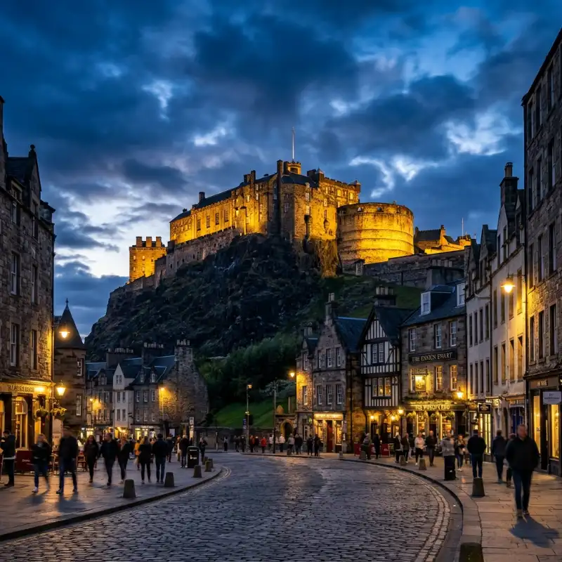 Edinburgh Castle floodlit at night