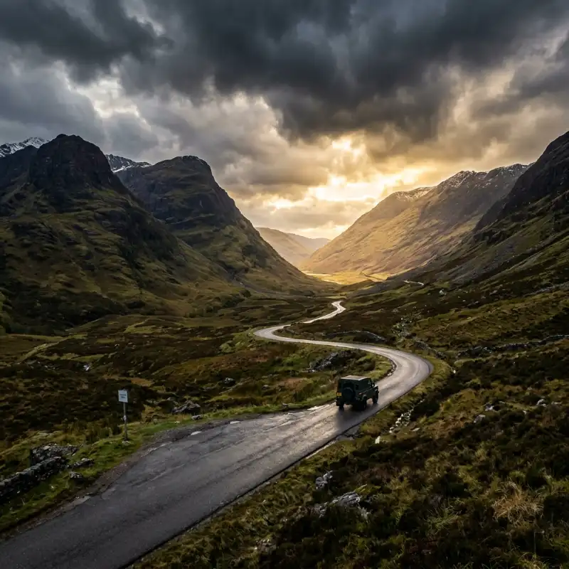 Winding single track Highland road