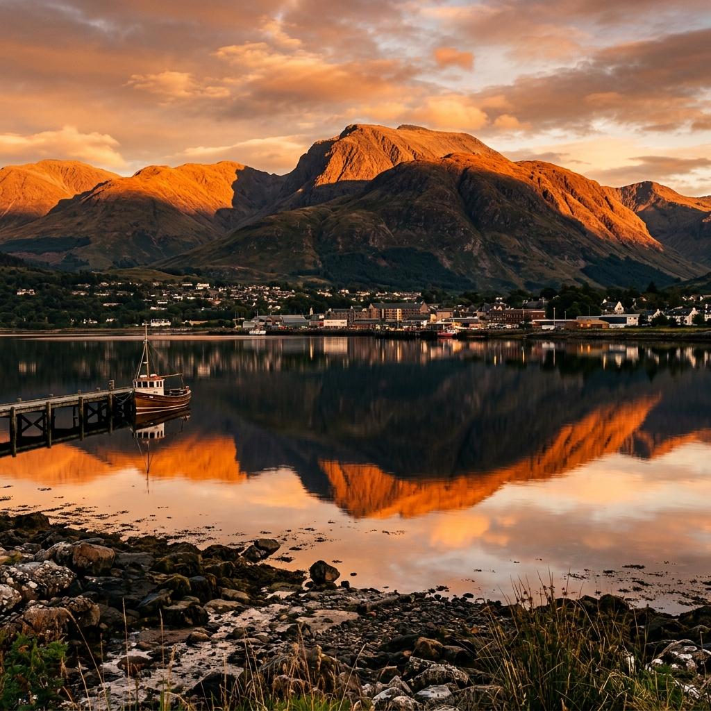 Highlands scenery of Fort William with Ben Nevis mountain backdrop